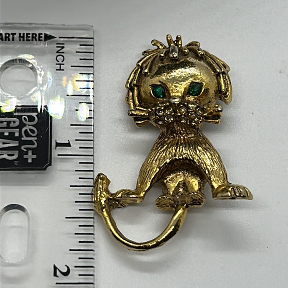 Hobé Gold Tone Green Eyes Animal Pin Brooch - Picture 6 of 6